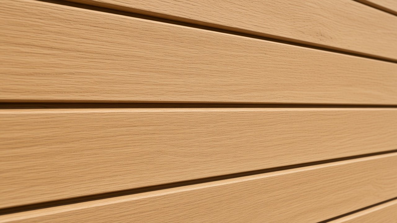 Close-up of honey oak soffit cladding