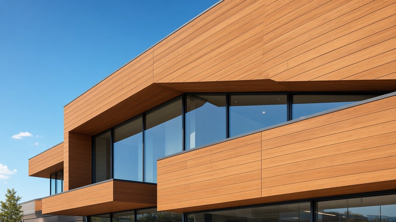 SofiCLAD oak-look facade panels on a modern building